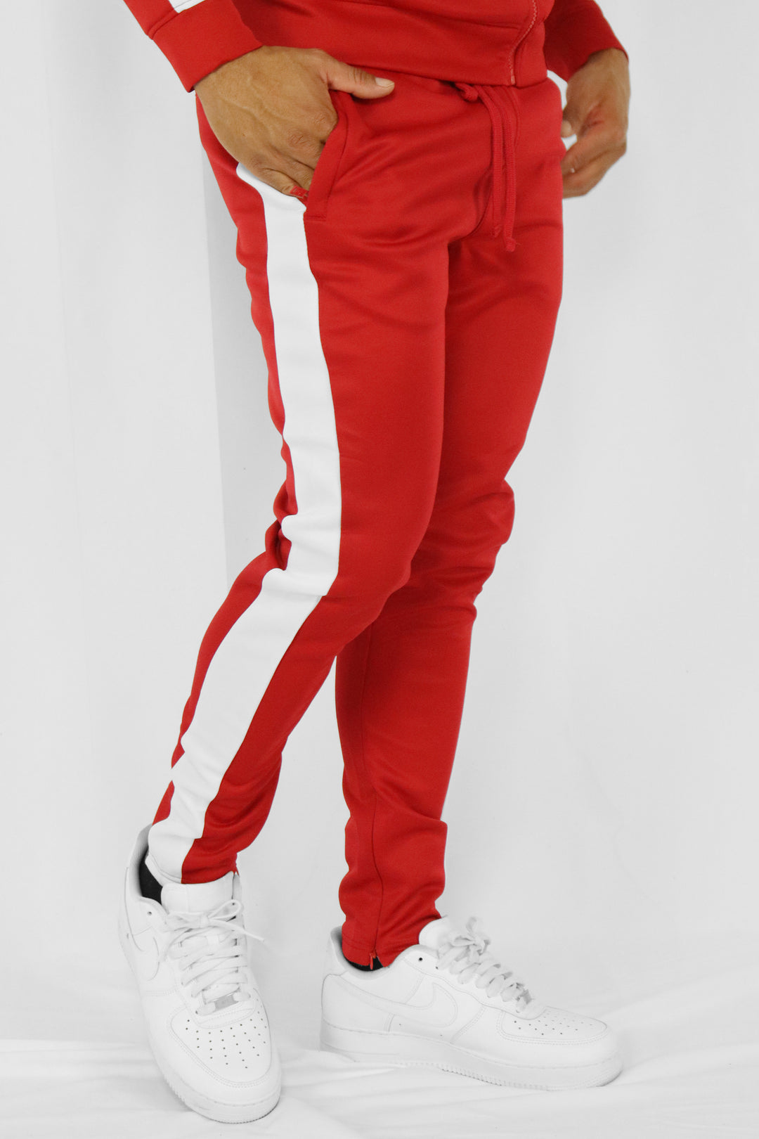 Outside Solid One Stripe Track Pants (Red-White) - Zamage