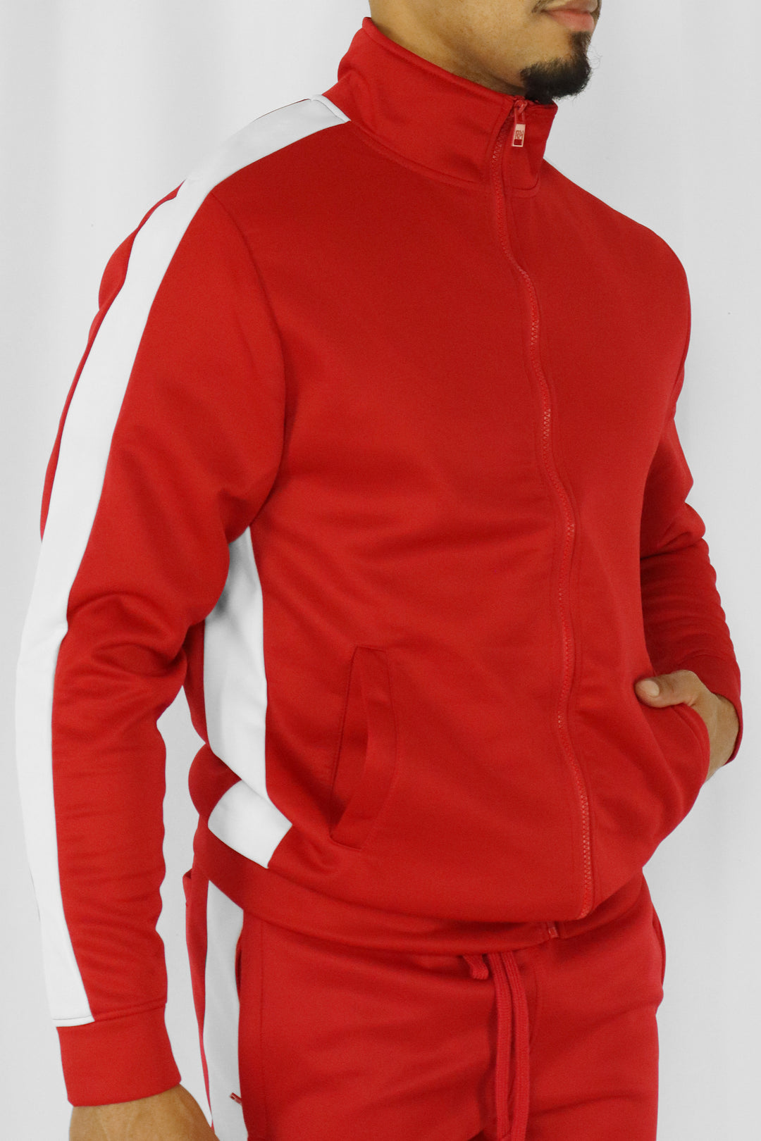 Outside Solid One Stripe Track Jacket (Red-White) - Zamage