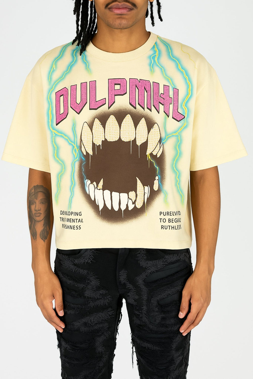 Rhinestone Grillz Tee Shirt (Cream) - Zamage