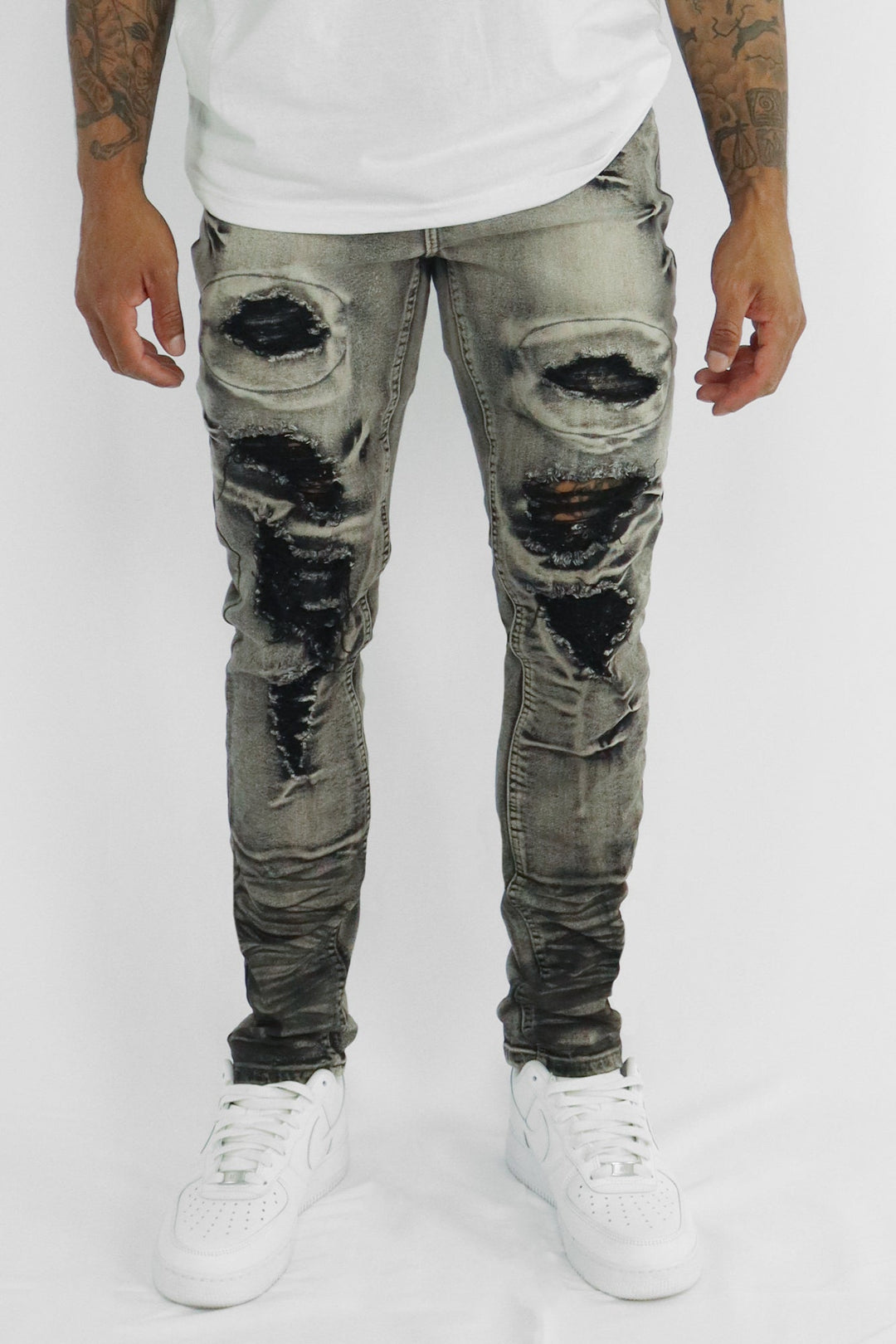 Ripped & Repaired Denim (Black Wash) - Zamage