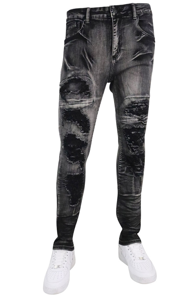 Ripped & Repaired Denim (Black Wash) - Zamage