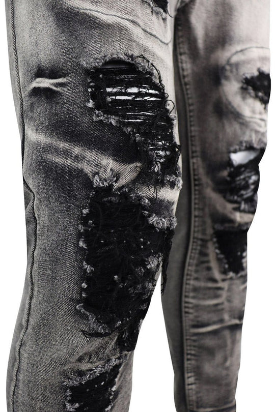 Ripped & Repaired Denim (Black Wash) - Zamage