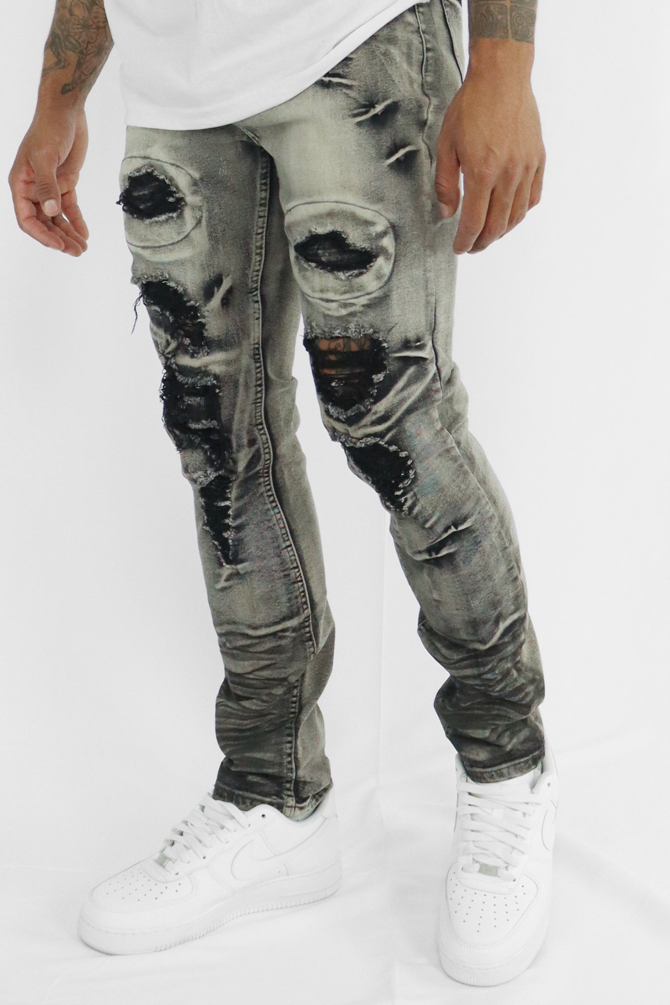 Men's Premier Denim Black Moto Jeans Pants Stretch Studded | DJ302 - Franky  Fashion