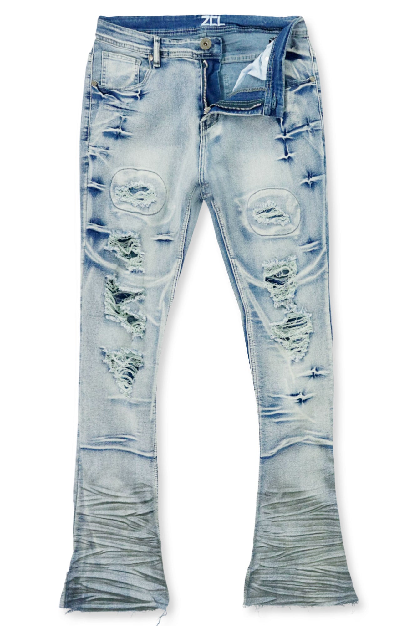 Ripped & Repaired Stacked Denim (Blue Wash)