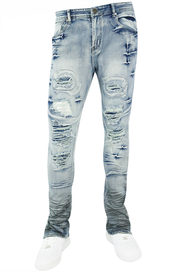 Sunisery Men's Regular Fit Stacked Jeans Patch Distressed Denim Pants  Streetwear,Light Blue - Walmart.com