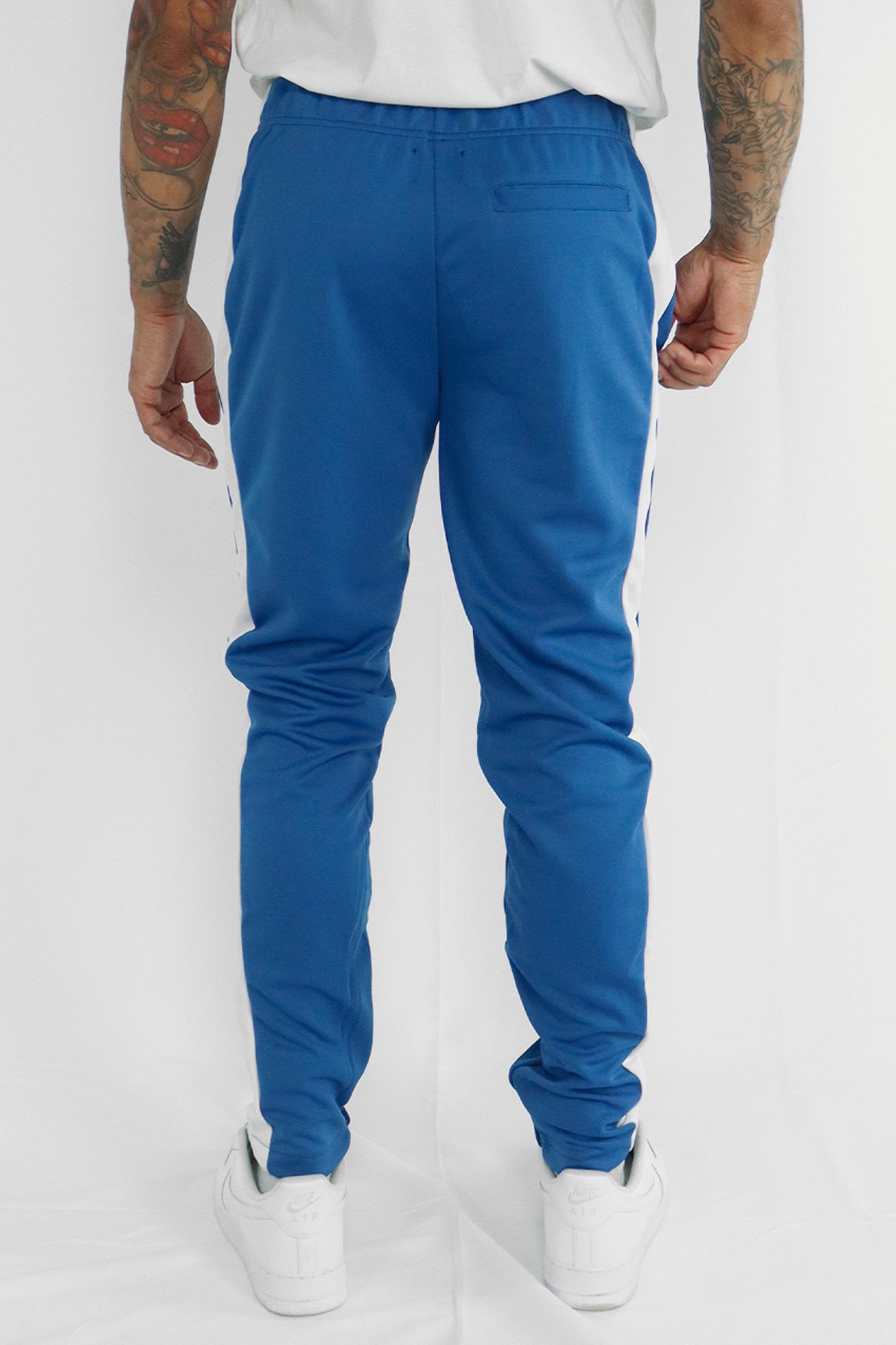 Premium Side Stripe Zip Pocket Track Pants (Royal Blue-White)