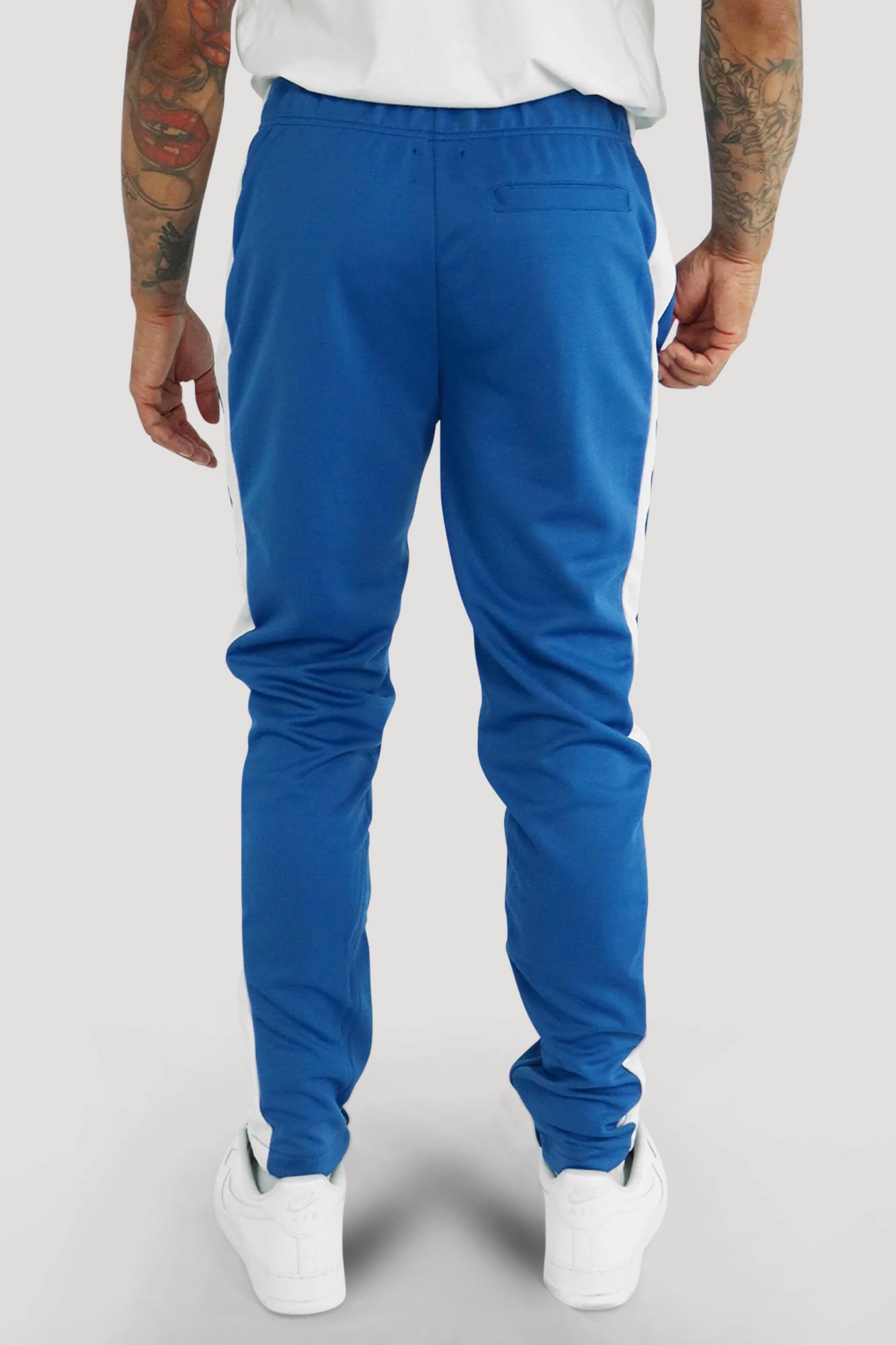 Premium Side Stripe Zip Pocket Track Pants Royal Blue White Zamage