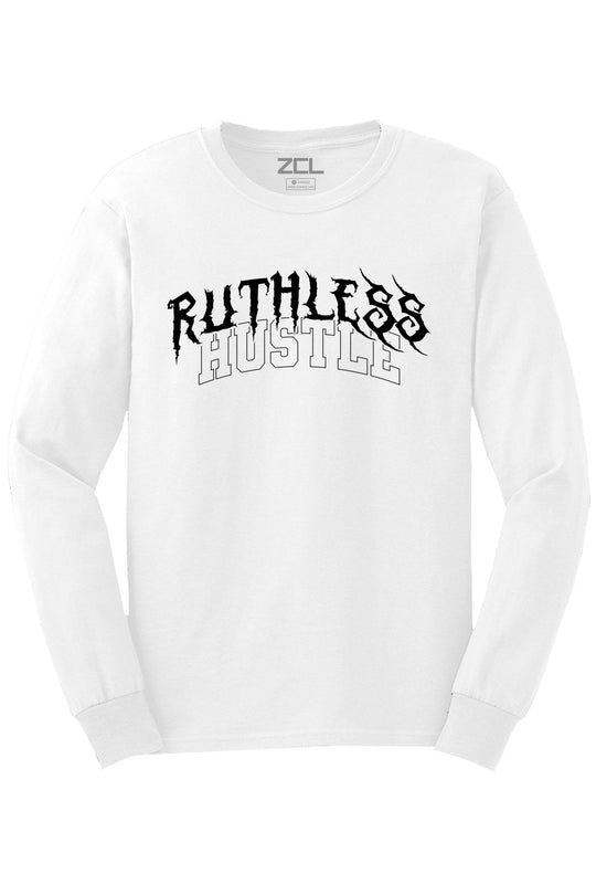 Ruthless Hustle Long Sleeve Tee (Black Logo) - Zamage