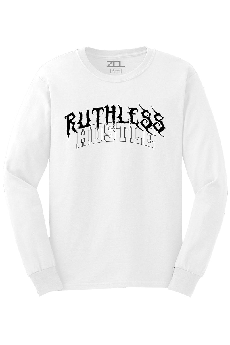 Ruthless Hustle Long Sleeve Tee (Black Logo) - Zamage