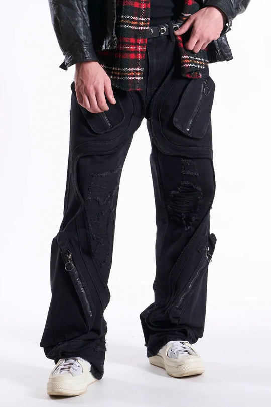 Street Fashion Relaxed Fit Denim (Jet Black) (M8194D) - Zamage