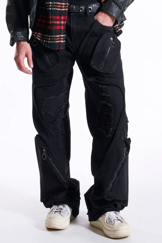 Street Fashion Relaxed Fit Denim (Jet Black) (M8194D) - Zamage