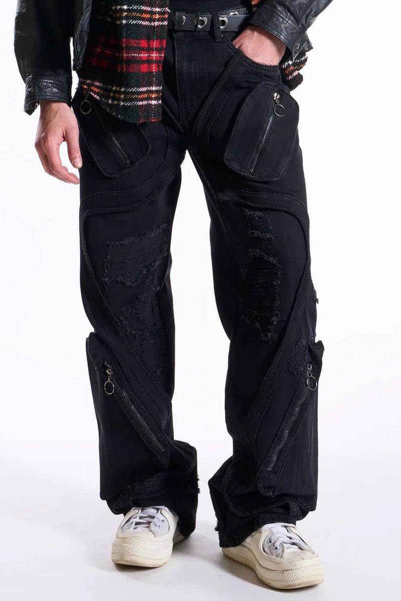 Street Fashion Relaxed Fit Denim (Jet Black) (M8194D) - Zamage