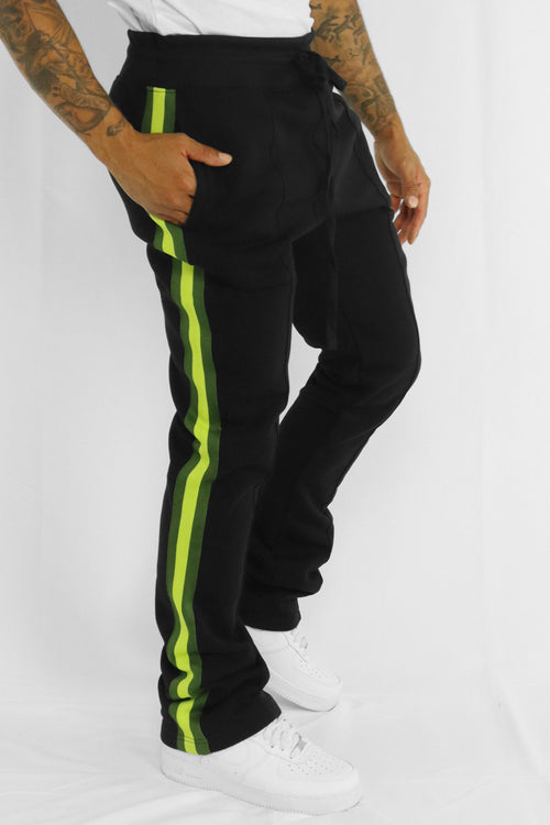 Fleece Side Stripe Stacked Pant (Black) - Zamage