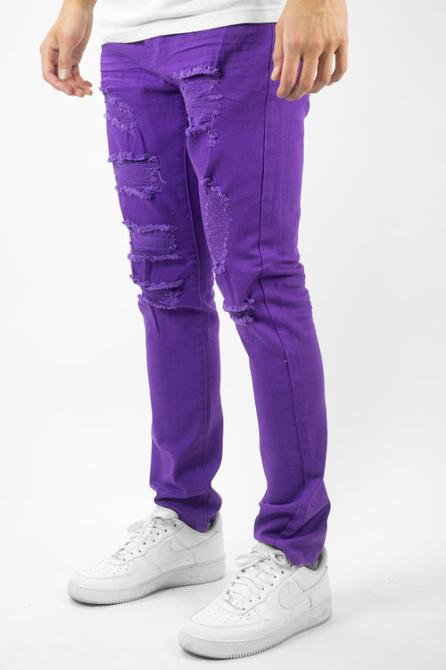 Trenches Ripped & Repaired Denim (Purple) (100-620) - Zamage