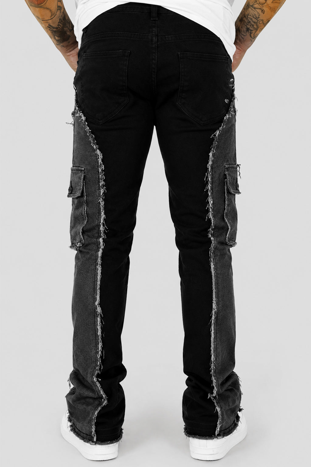 Trenchline Cargo Pocket Stacked Denim (Black - Grey) - Zamage