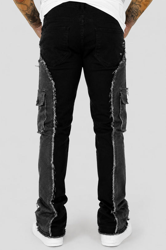 Trenchline Cargo Pocket Stacked Denim (Black - Grey) - Zamage