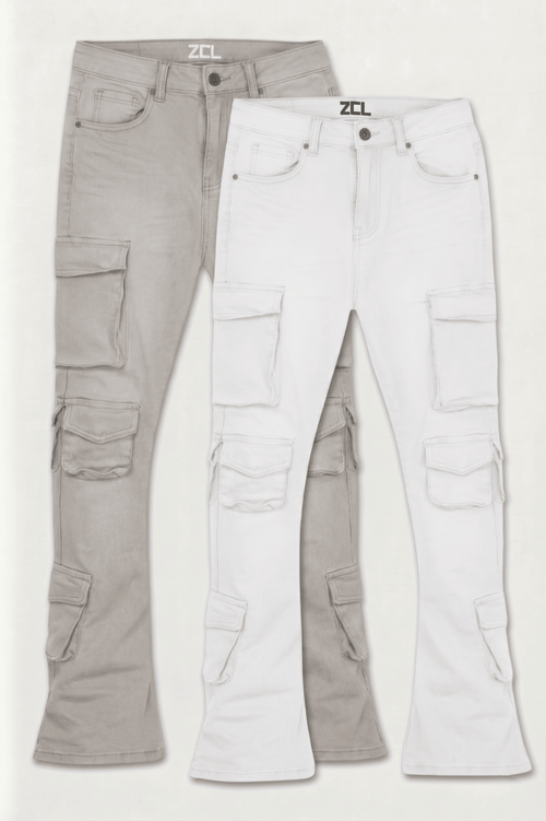 Vortex Cargo Stack Denim Bundle (Grey & White) - Zamage