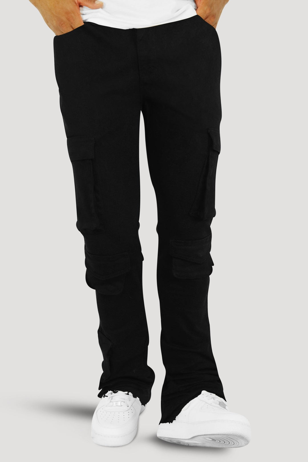 Vortex Cargo Stacked Denim (Black) - Zamage