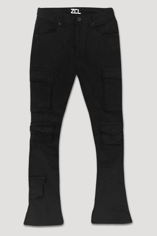 Vortex Cargo Stacked Denim (Black) - Zamage