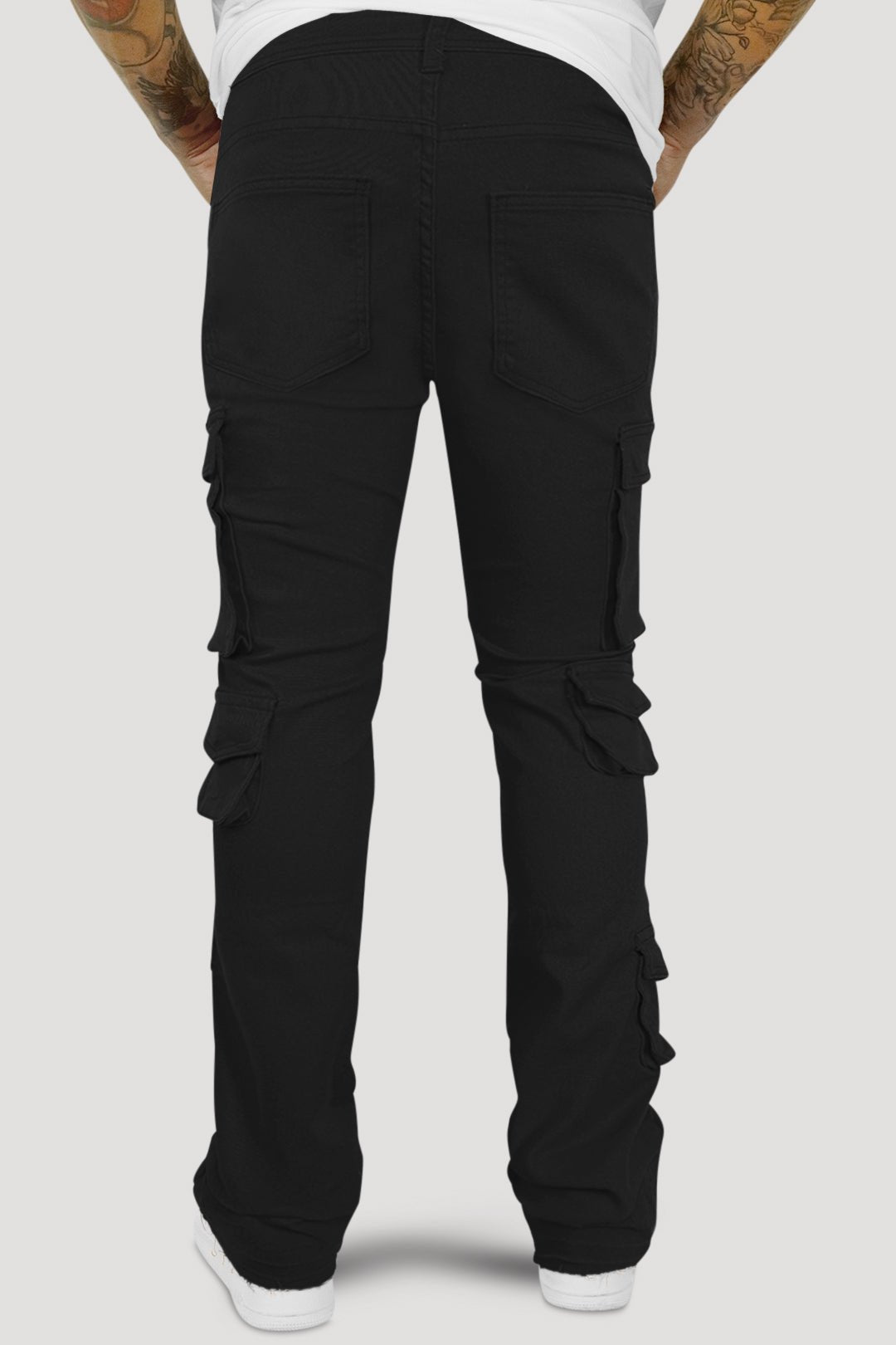Vortex Cargo Stacked Denim (Black) - Zamage