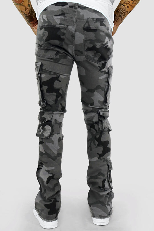 Vortex Cargo Stacked Denim (Black Camo) - Zamage