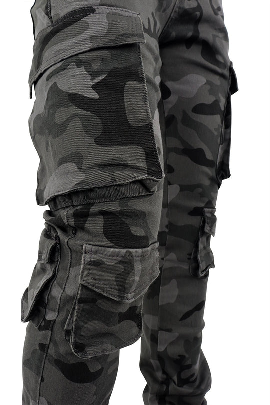 Vortex Cargo Stacked Denim (Black Camo) - Zamage