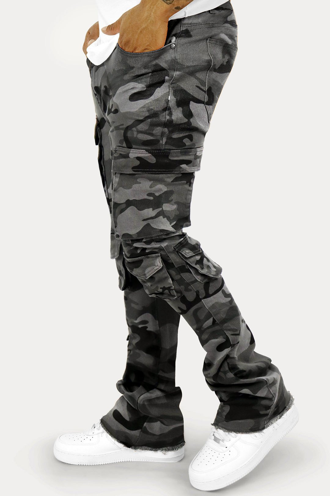 Vortex Cargo Stacked Denim (Black Camo) - Zamage