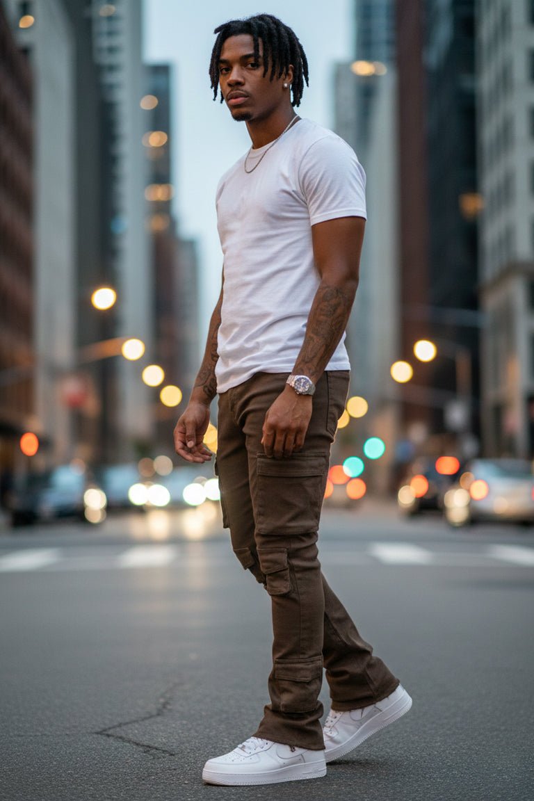 Vortex Cargo Stacked Denim (Brown) - Zamage