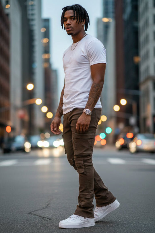 Vortex Cargo Stacked Denim (Brown) - Zamage