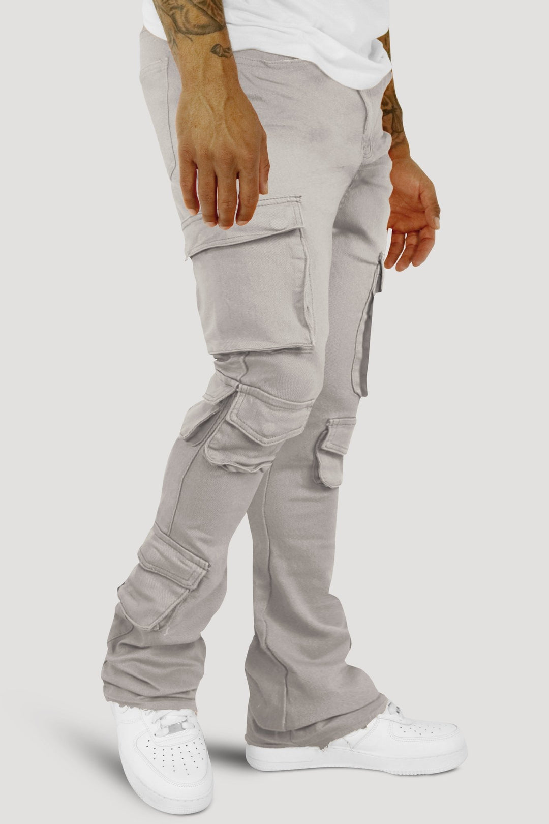Vortex Cargo Stacked Denim (Grey) - Zamage