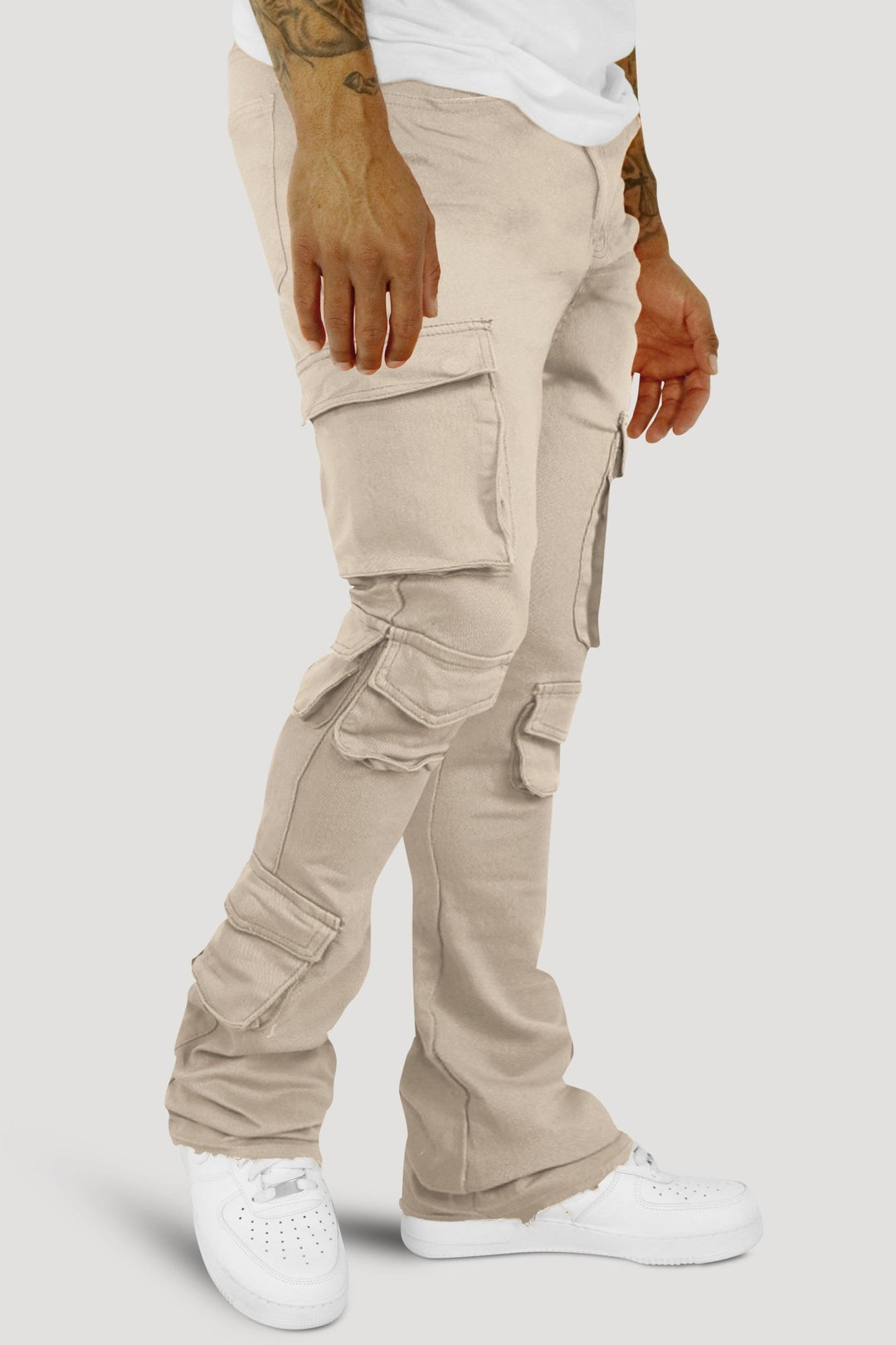 Vortex Cargo Stacked Denim (Grey) - Zamage