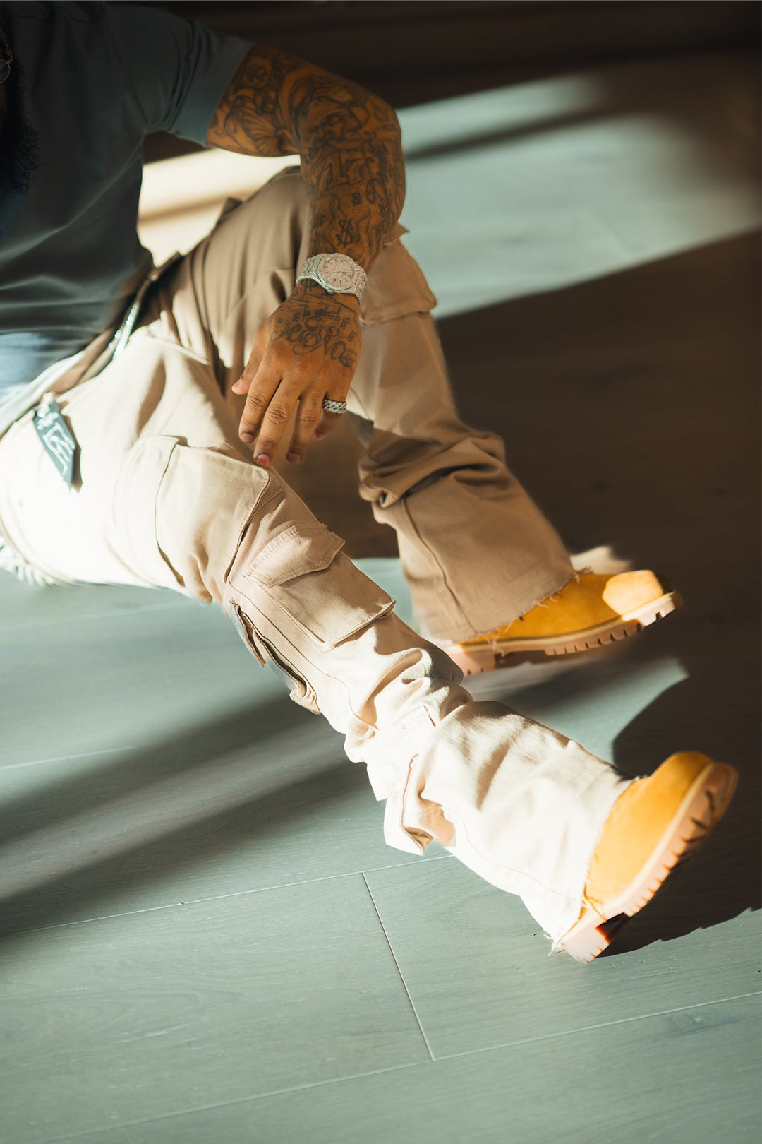 Vortex Cargo Stacked Denim (Grey) - Zamage