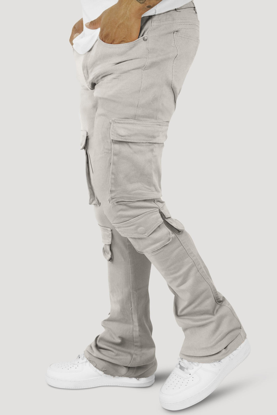 Vortex Cargo Stacked Denim (Grey) - Zamage