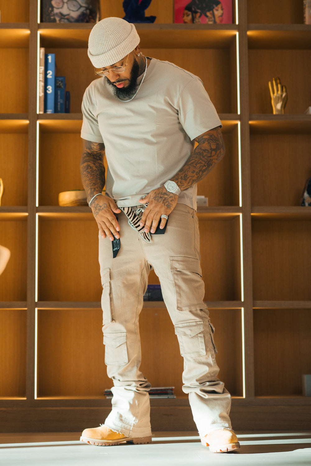 Vortex Cargo Stacked Denim (Grey) - Zamage