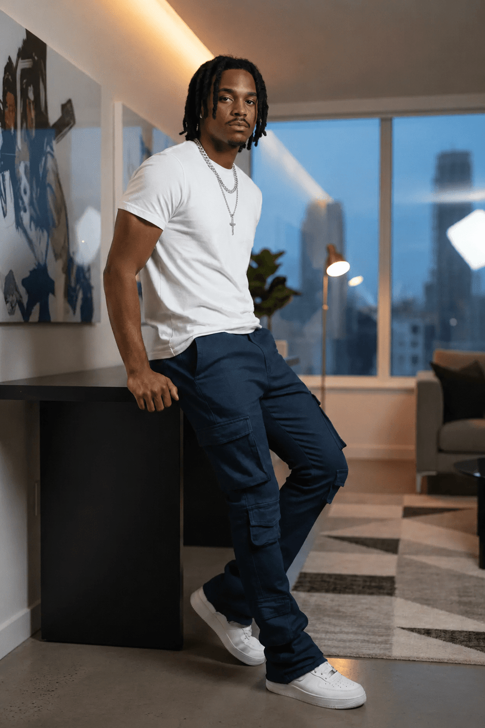 Vortex Cargo Stacked Denim (Navy) - Zamage