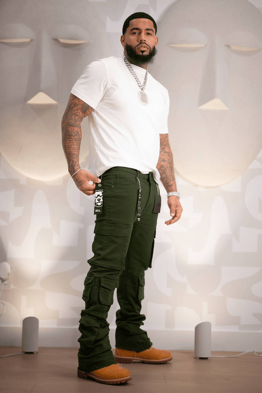 Vortex Cargo Stacked Denim (Olive) - Zamage