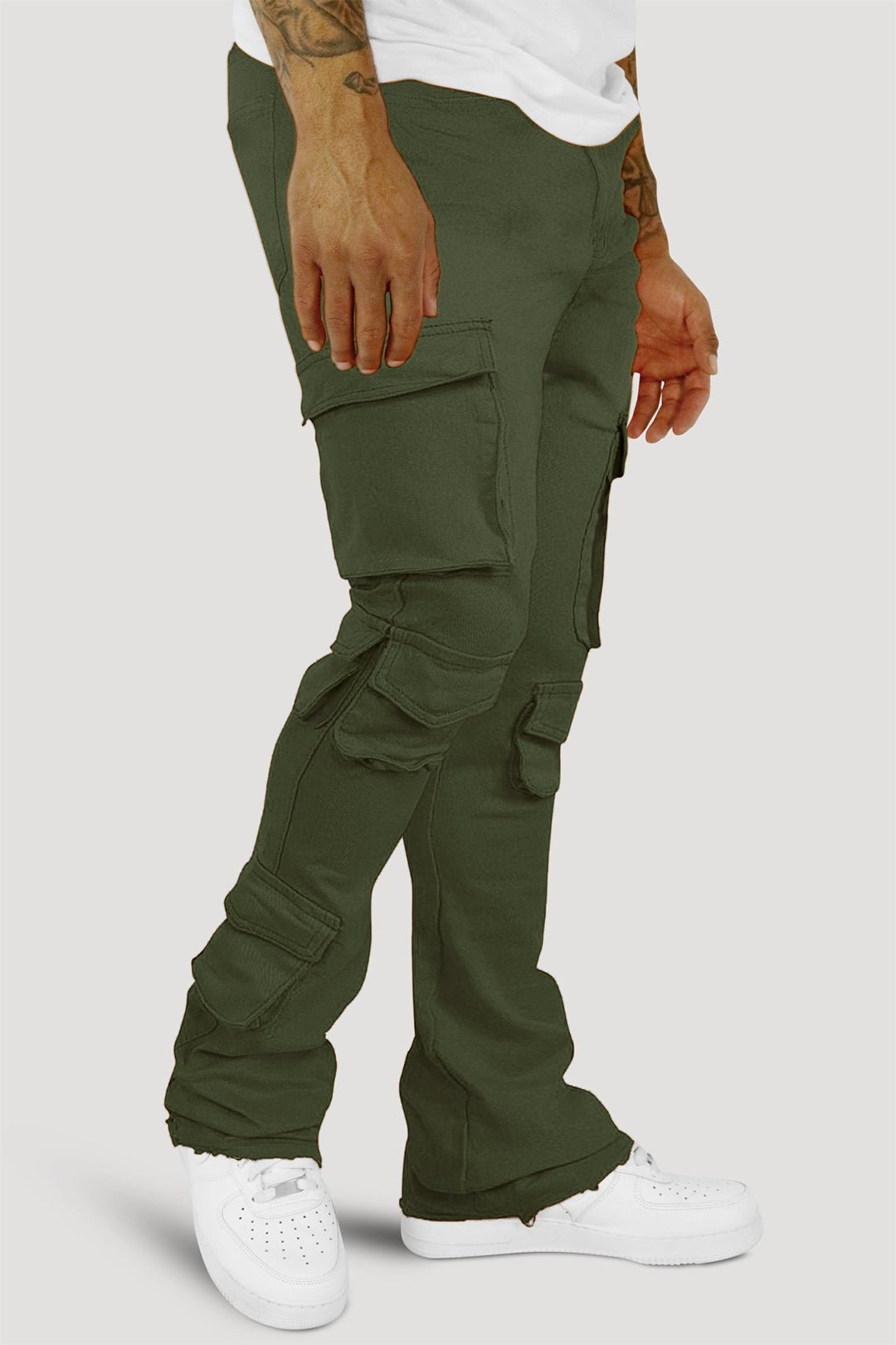 Vortex Cargo Stacked Denim (Olive) - Zamage
