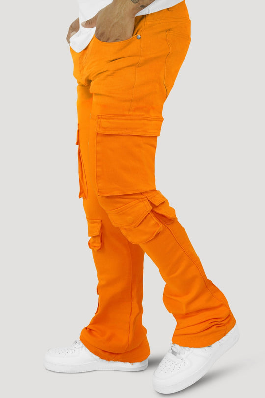 Vortex Cargo Stacked Denim (Orange) - Zamage