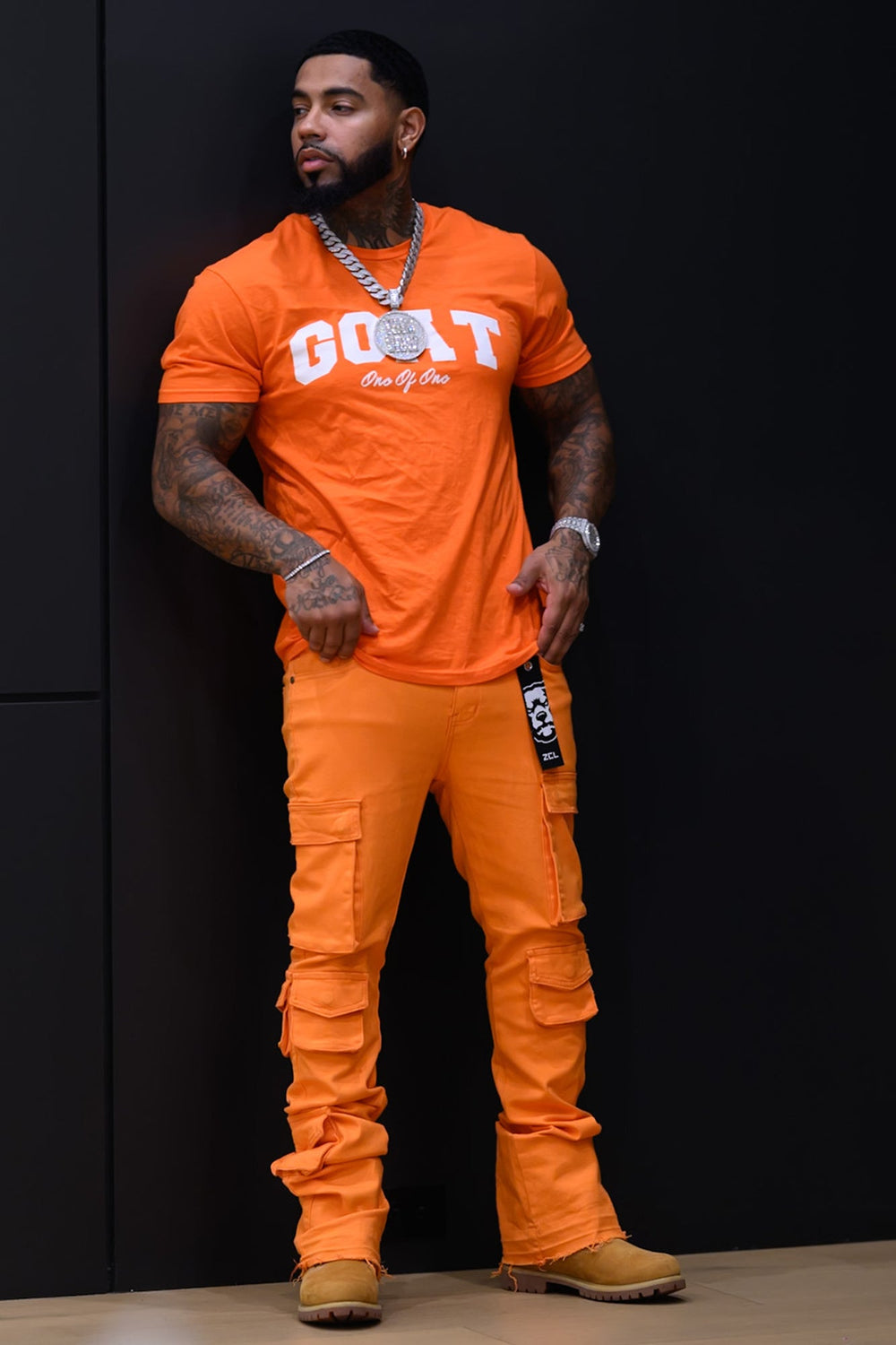 Vortex Cargo Stacked Denim (Orange) - Zamage