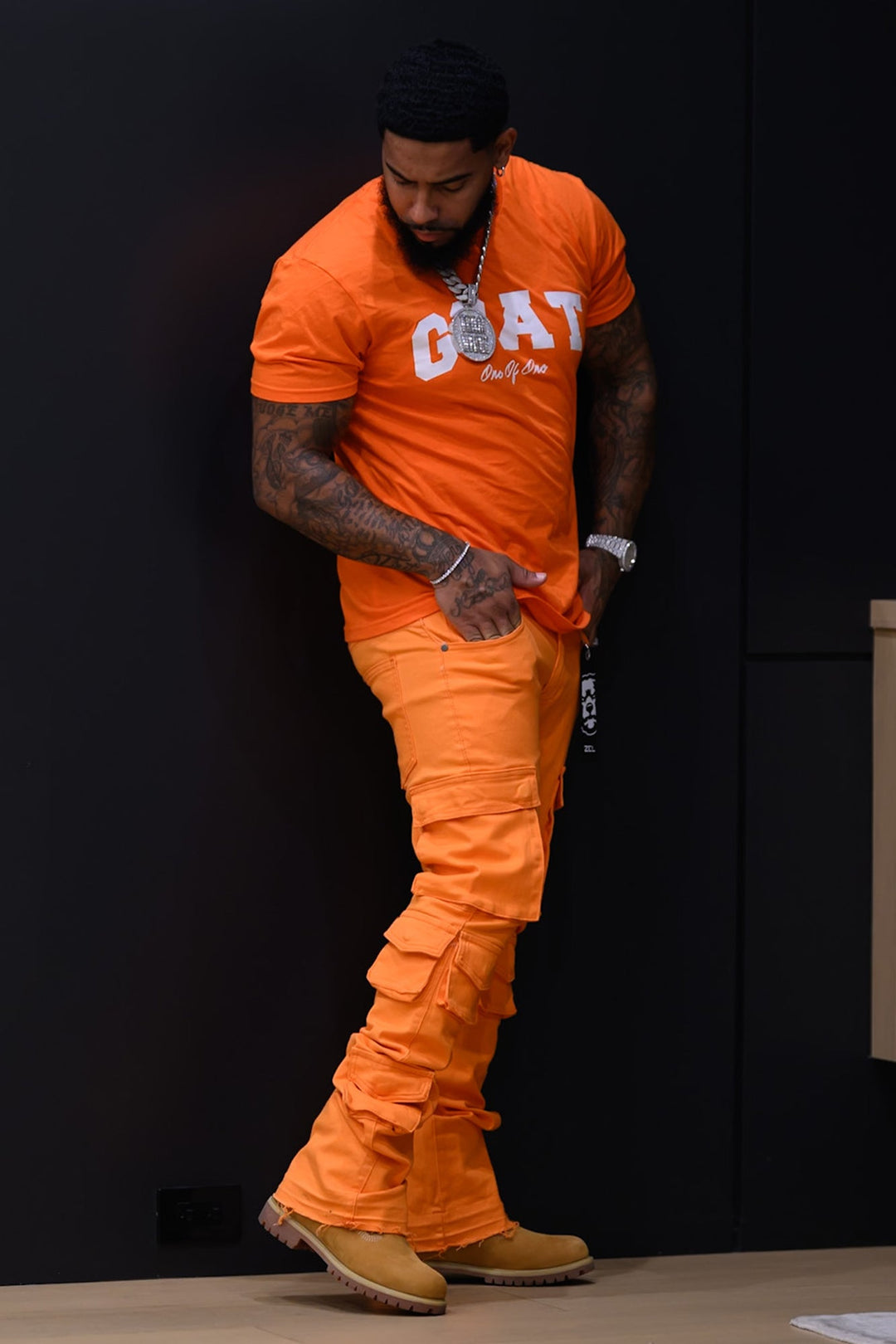 Vortex Cargo Stacked Denim (Orange) - Zamage