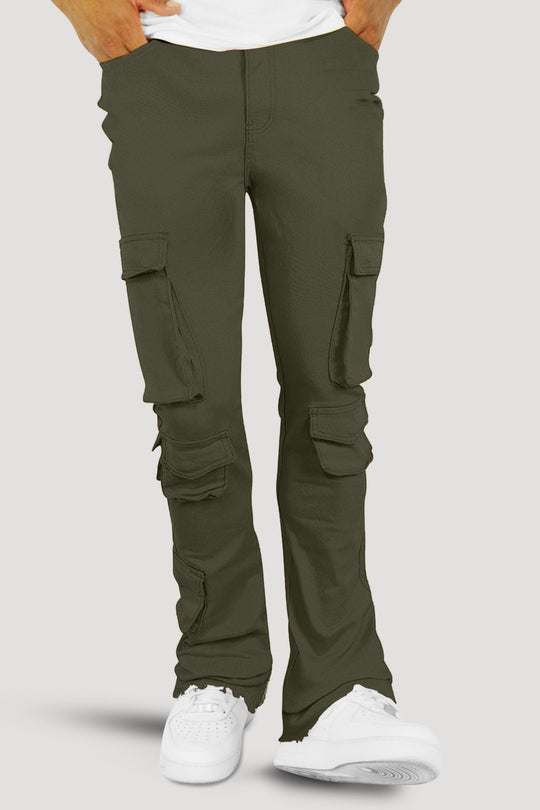 Vortex Cargo Stacked Denim (Olive) - Zamage