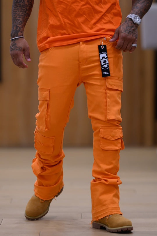 Vortex Cargo Stacked Denim (Orange) - Zamage