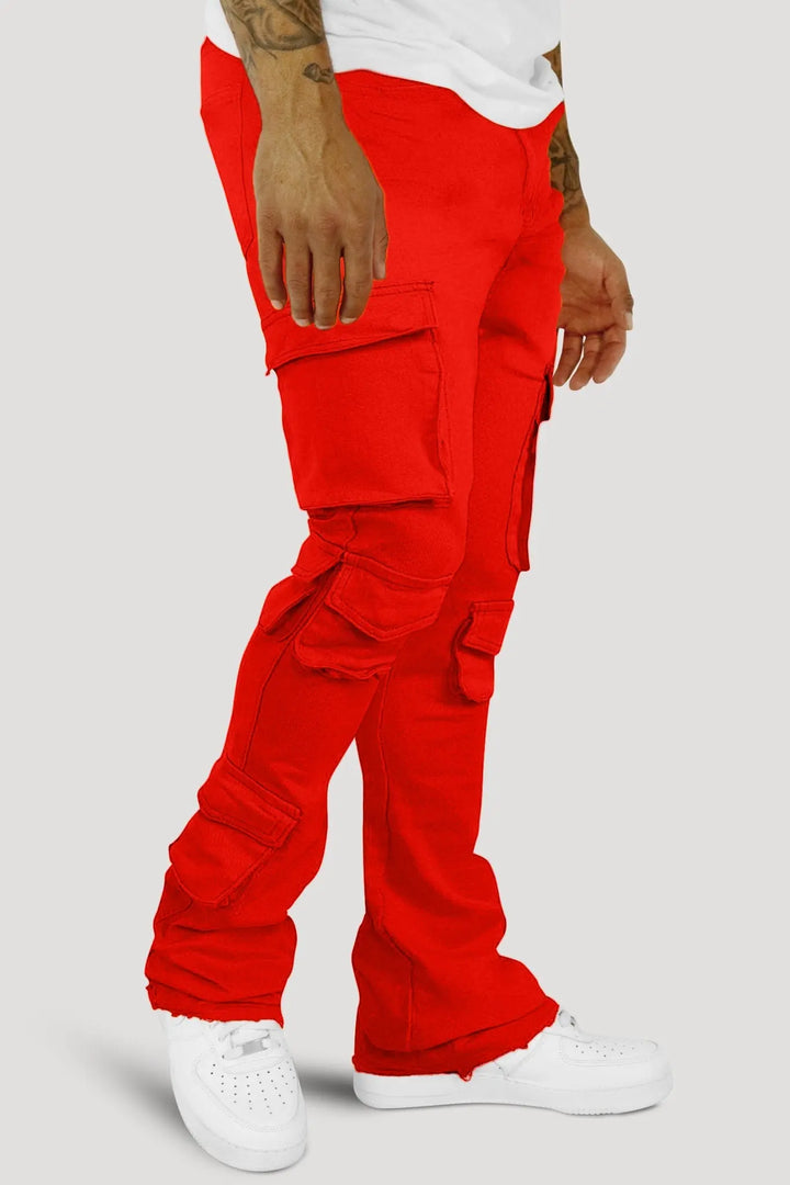 Vortex Cargo Stacked Denim (Red) - Zamage