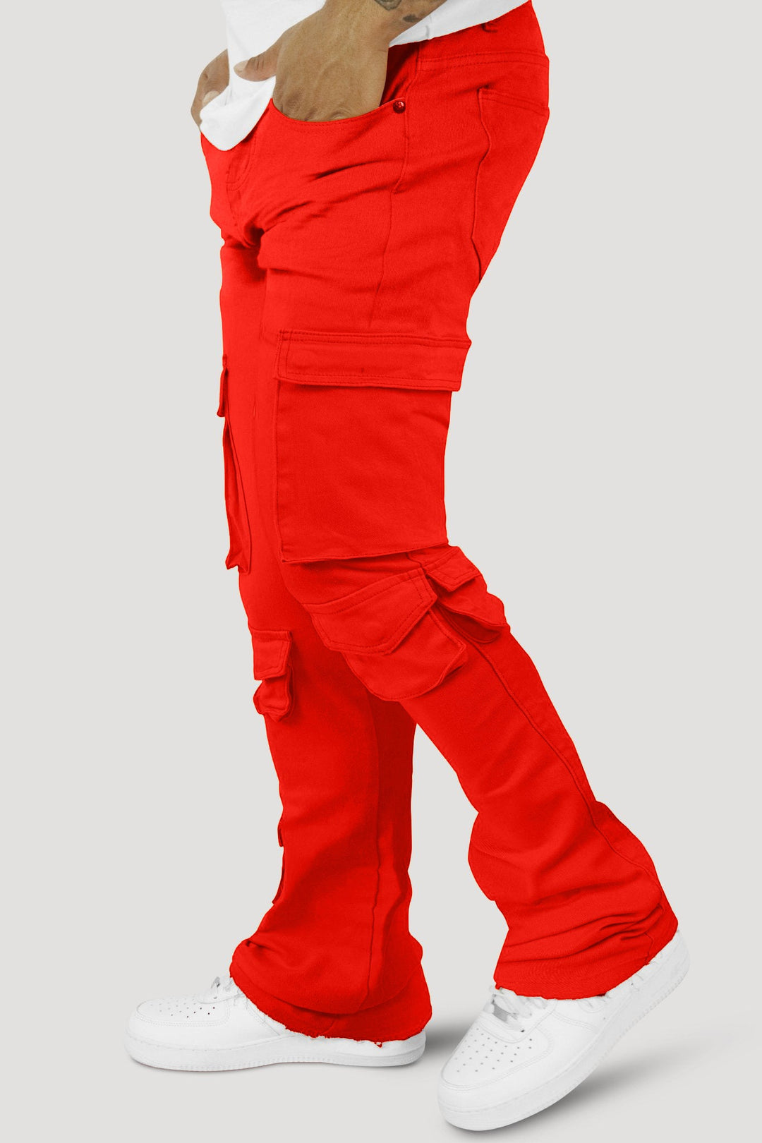 Vortex Cargo Stacked Denim (Red) - Zamage