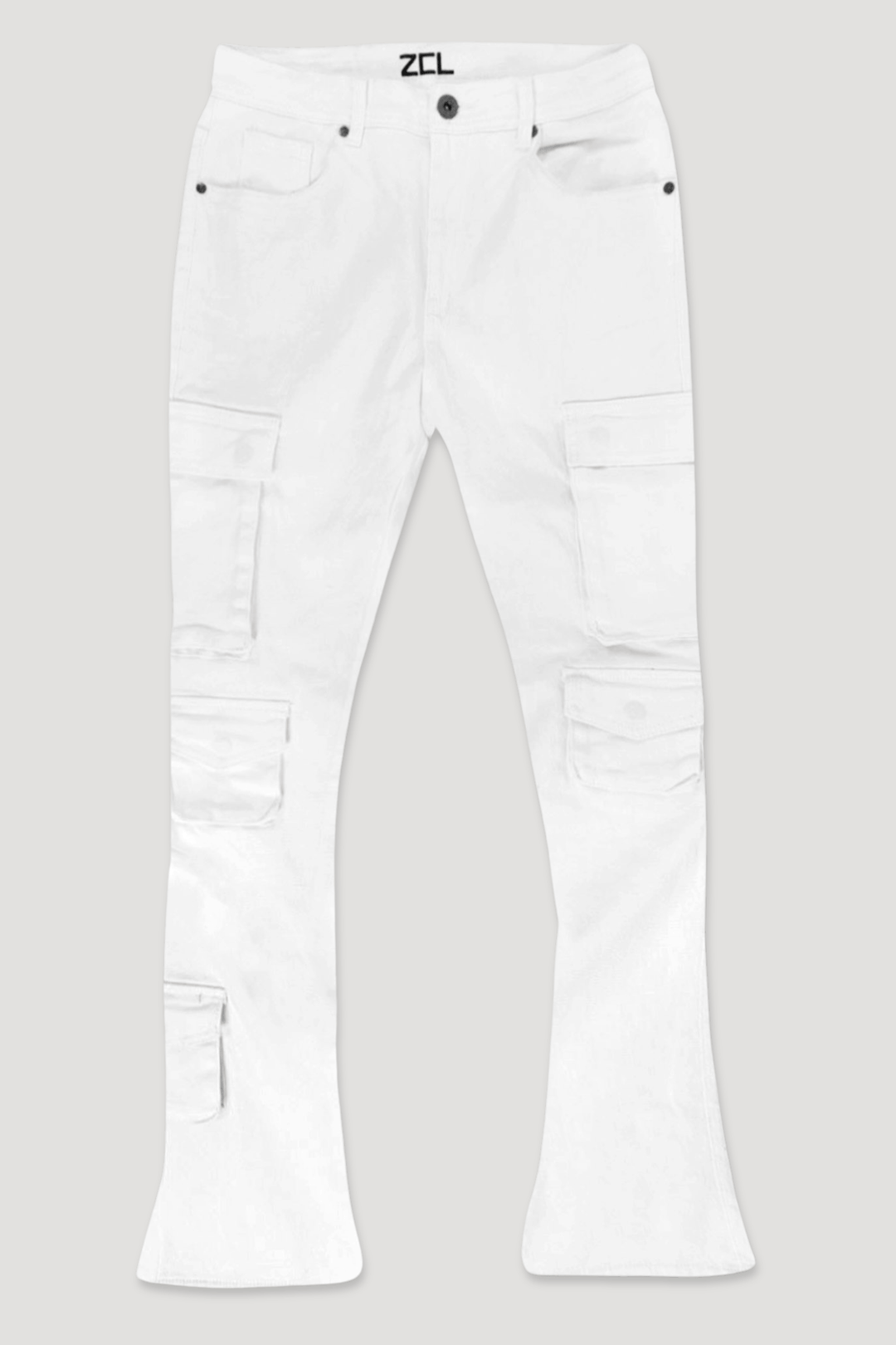 Vortex Cargo Stacked Denim (White) - Zamage