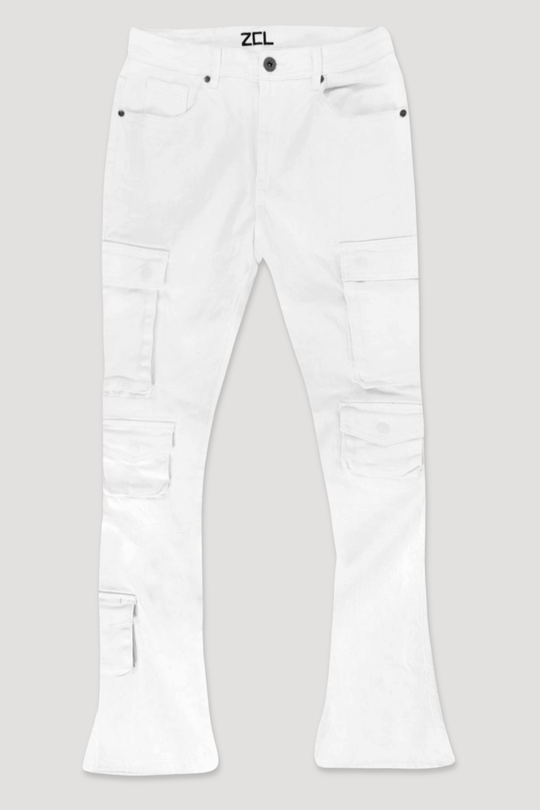 Vortex Cargo Stacked Denim (White) - Zamage