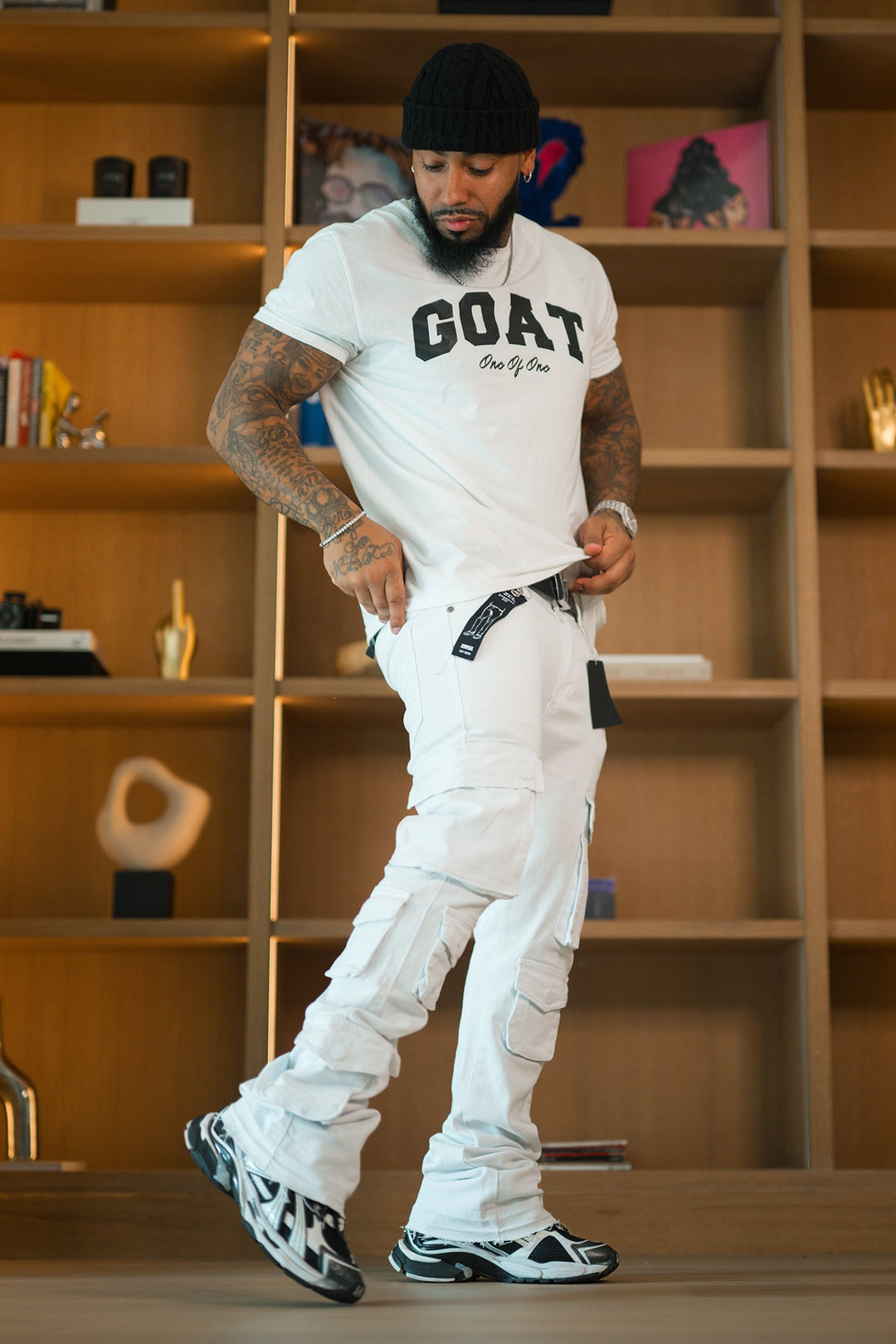 Vortex Cargo Stacked Denim (White) - Zamage