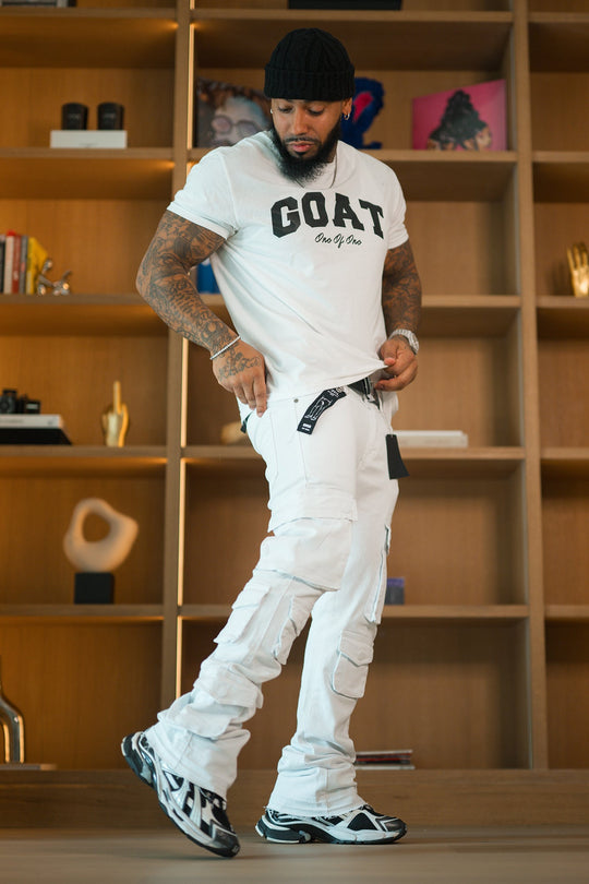 Vortex Cargo Stacked Denim (White) - Zamage