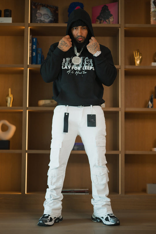 Vortex Cargo Stacked Denim (White) - Zamage