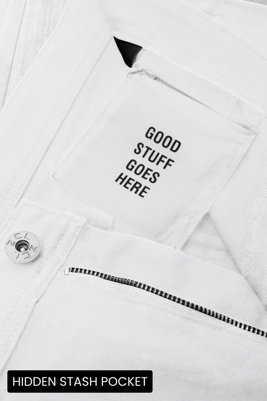 Vortex Cargo Stacked Denim (White) - Zamage